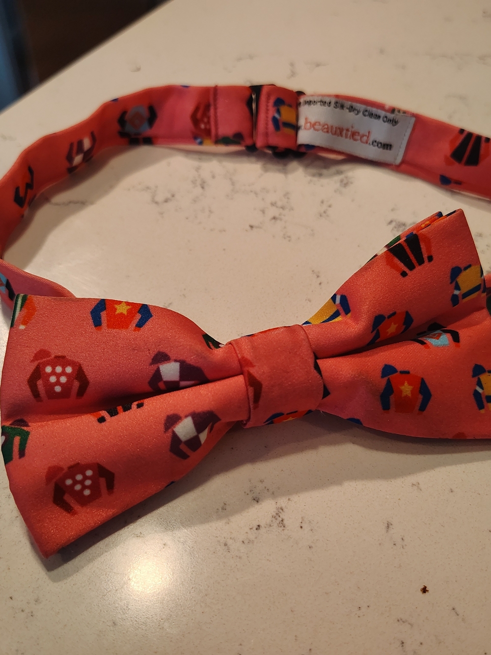 BeauxTied Pink Kids Bow Tie - Jockey Silhouette Print